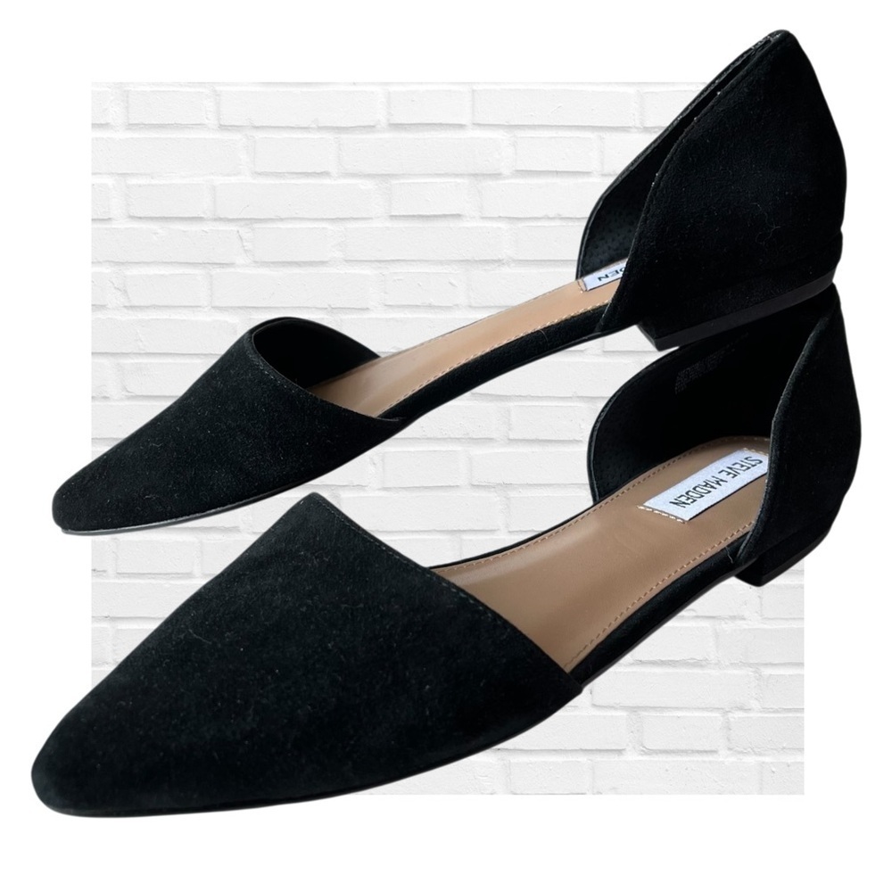 Steve Madden Black Suede Leather Ballet Flats Cut Out Classic 8.5 M
